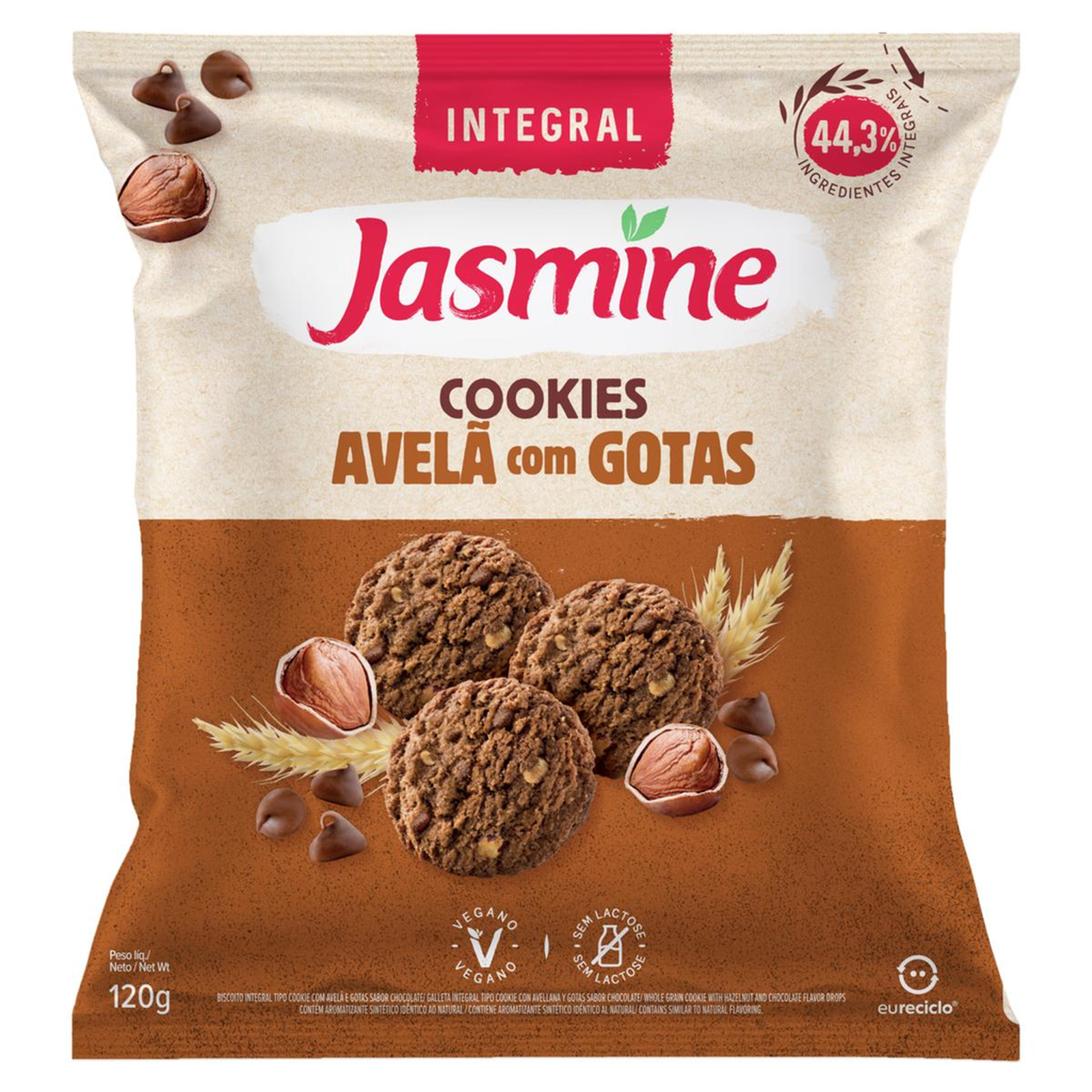 Cookie Integral Jasmine 120g - Avelã
