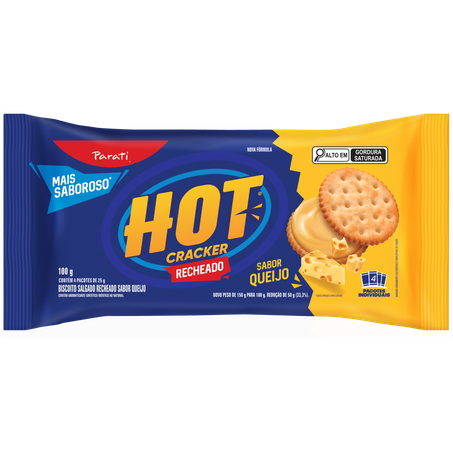 BISCOITO SALGADO RECHEADO PARATI HOT CRACKER QUEIJO PACOTE 100G