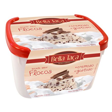 Sorvete bella taça flocos/creme 2l