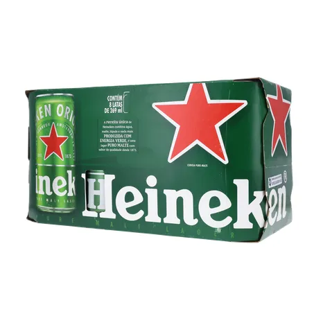 Cerveja Lager Heineken Puro Malte Lata 269ml - Pacote com 8un - 2.1lt 360-21
