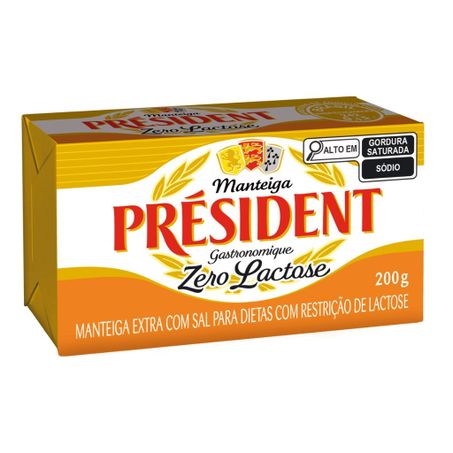 MANTEIGA EM TABLETE COM SAL ZERO LACTOSE PRESIDENT 200G