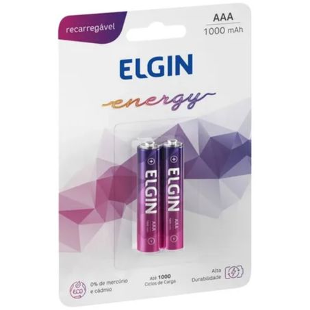 Pilha recarregavel 1000mah elgin aaa 2un