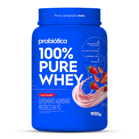 Suplemento Proteico Probiótica 100% Pure Whey Morango Zero Lactose 900g
