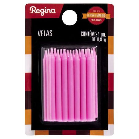 Vela regina palito com 24 rosa