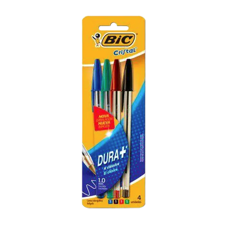 Caneta Bic Cristal Cores Azul/Vermelha/Preta/Verde 4un 
 