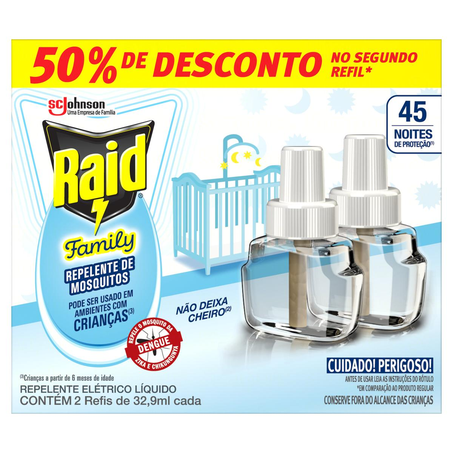 Conjunto Repelente Raid 45 Noites - Com 50% de Desconto no 2º Refil