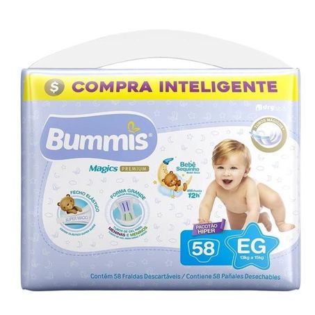 FRALDA HIPER BUMMIS PREMIUM EG 58UN LV MAIS PG MENOS