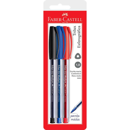 Caneta Faber-castell Trilux Preta, Azul E Vermelha C/3unid 032