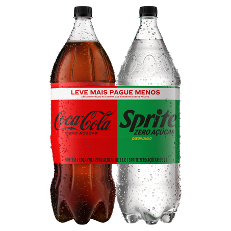 REFRIGERANTE COCA-COLA ZERO AÇÚCAR 2L + SPRITE LIMÃO ZERO AÇÚCAR 2L
