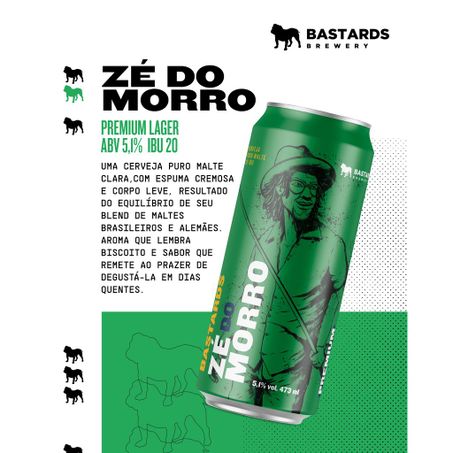 Cerveja bastards zé do morro premium lager lata 473ml 360-1