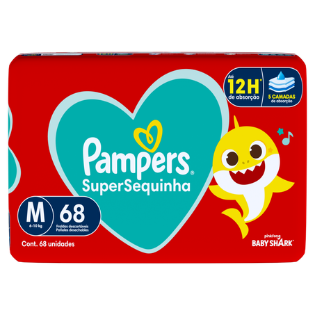 Fralda Descartável Infantil Pampers Sequinha M com 68 Unidades