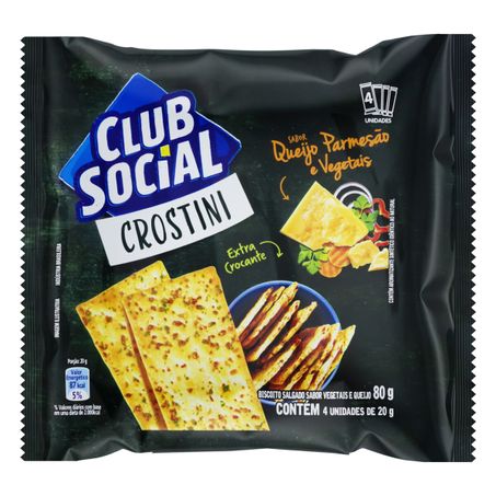 Pack Biscoito Crostini Queijo Parmesão e Vegetais Club Social