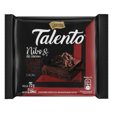 CHOCOLATE DARK 70% CACAU COM NIBS GAROTO TALENTO