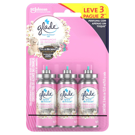 Purificador de Ar Glade 12ml - Toque de Frescor - Lembranças de Infância - Refil - Leve 3, Pague 2 Refis