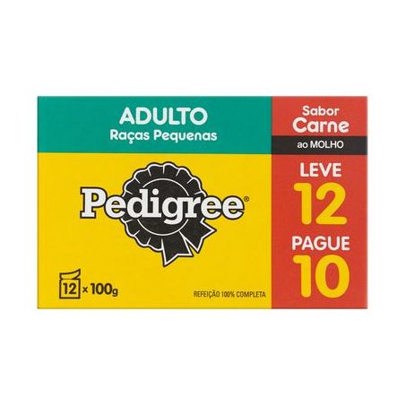 Pack Alimento Para Cães Adultos Raças Pequenas Carne Ao Molho Pedigree Caixa Leve 12 Pague 10 Unidades 1.2KG