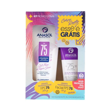 KIT PROTETOR SOLAR ANASOL FPS 75 200G + GRÁTIS PROTETOR SOLAR FACIAL FPS 75 60G
