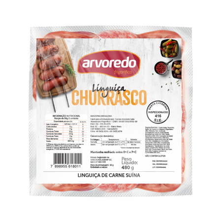 LINGUIÇA CHURRASCO ARVOREDO CARNE SUÍNA PACOTE 480G