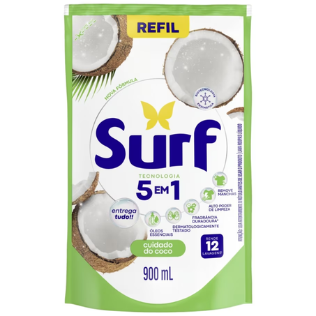Lava roupas surf refil 900ml delicadeza do coco