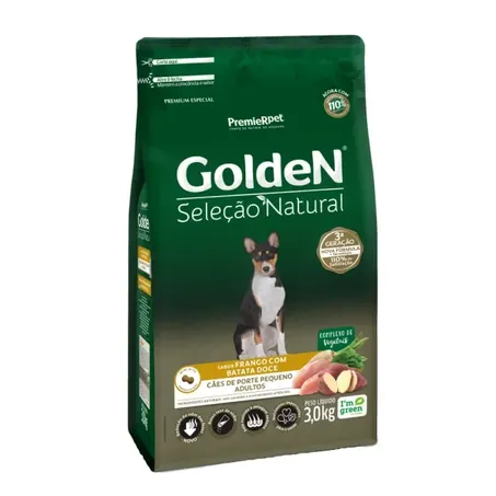 Ração Golden Seleção Natural para Cães Adultos de Porte Pequeno Sabor Frango com Batata Doce 3Kg