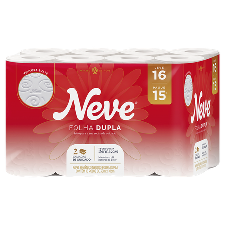 Papel Higiênico Folha Dupla Neutro Neve 30m Pacote Leve 16 Pague 15 Unidades