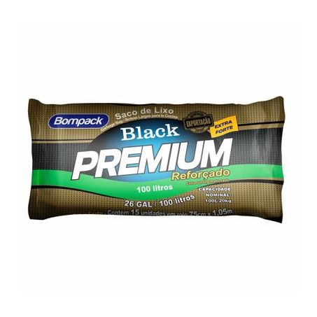SACO DE LIXO BOMPACK 100LT ROLL BLACK PREMIUM C/15 