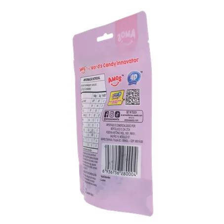 Balas de Gelatina Amos Fruit Gummy Grape Burst Juice Filled Sachê 65gr 360-23