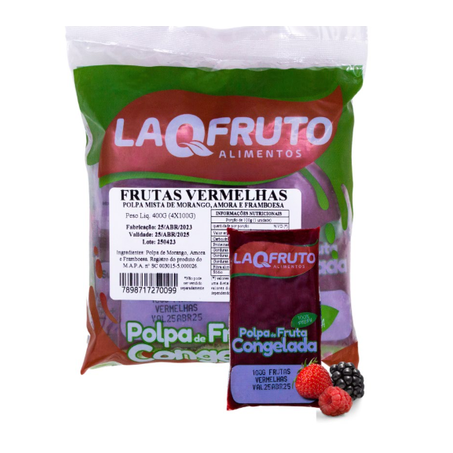 Polpa fruta frutas vermelhas laqfruto 400g