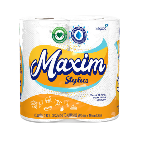 Toalha de papel maxim stylus 2 rolos 100