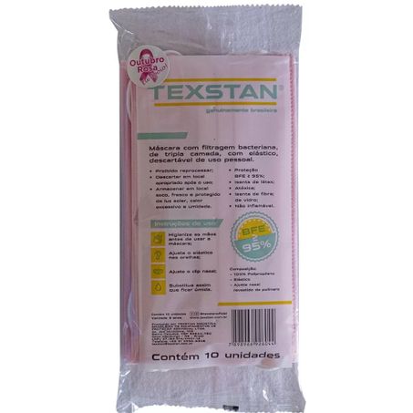 MÁSCARA TEXSTAN DESCARTÁVEL COM 10 UNIDADES ROSA