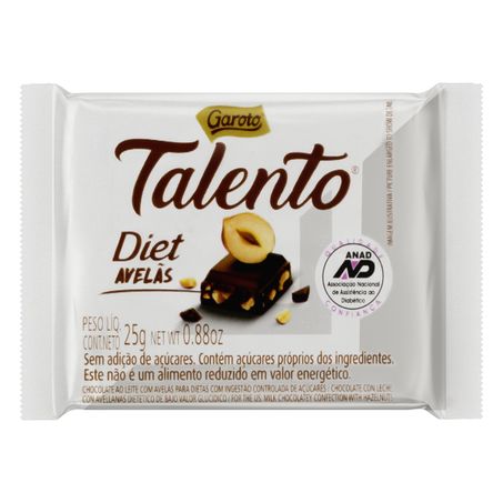 CHOCOLATE AO LEITE COM AVELÃS DIET GAROTO TALENTO