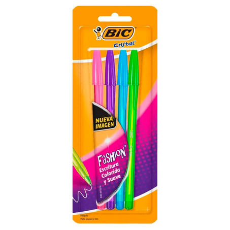 Caneta Bic Cristal Fashion 4 Cores Embalagem 4 Unidades