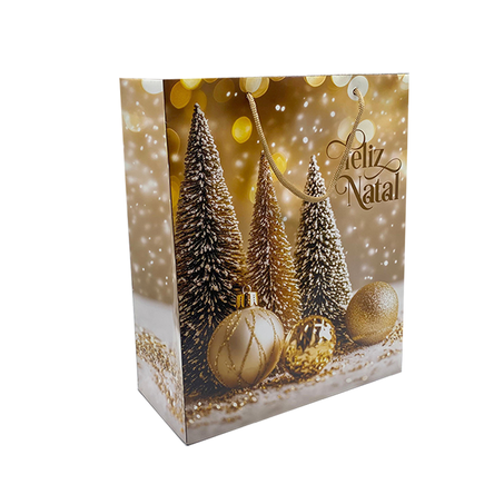 Sacola Pinheiro de Ouro Questão de Gosto 32x12x26Cm