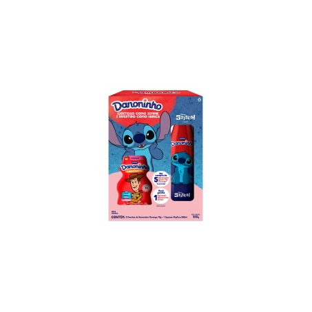 Kit Petut Suisse Morango Danoninho Lancheira 5 Unidades de 70G Cada  1 Squeeze Plástico Stitch