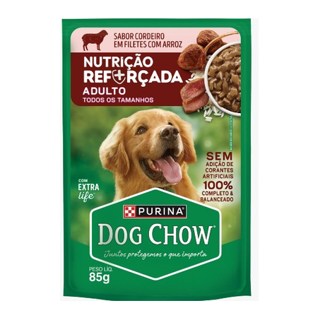 Ração Úmida para Cães Adultos Dog Chow Cordeiro em Filetes com Arroz 85g
