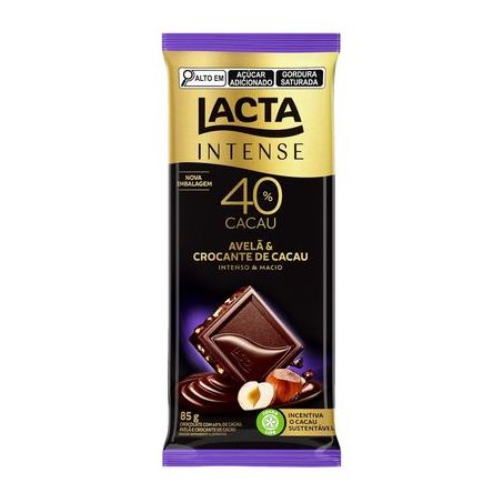 Barra Chocolate 40% Cacau Avelã & Crocante de Cacau Lacta Intense Nuts 85G