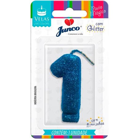 Vela Aniversario Junco Live Colors N1 Azul Glitter