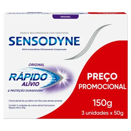 Pack creme dental sensodyne rápido alívio 50g c/3 preço promocional