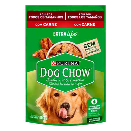 Alimento para cães adultos carne purina dog chow extra life sachê 100g