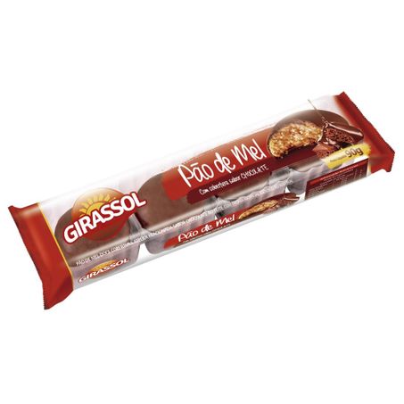 Biscoito/bolacha pao de mel 90g girassol cobertura de chocolate ao leite