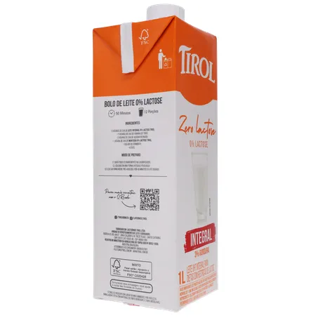 LEITE LONGA VIDA TIROL ZERO LACTOSE INTEGRAL 1L 360-12