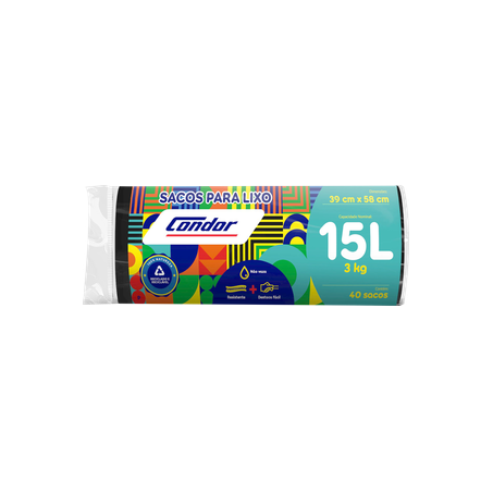 Saco para Lixo Condor 15 Litros - Com 40 Sacos - Preto