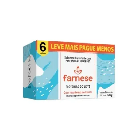 Sabonete Barra Hidratante Proteínas do Leite Farnese Caixa 6 Unidades Leve Mais Pague Menos 85g