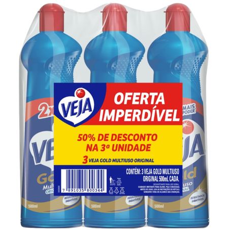 Pack Limpador Veja Gold Multiuso Squeeze 3 Unidades 500ml Cada