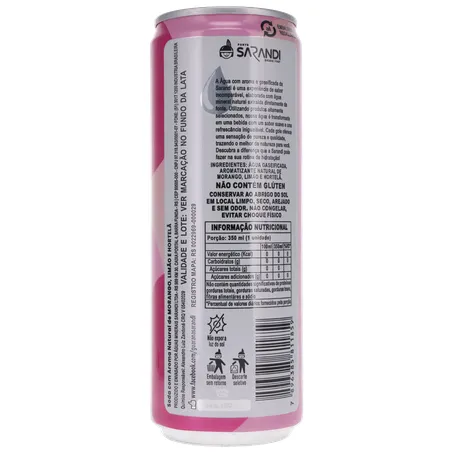 ÁGUA SABORIZADA COM GÁS SARANDI MORANGO, LIMÃO E HORTELÃ LATA 350ML 360-14