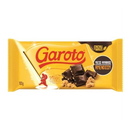 Choc garoto 100g meio amargo/amendoim