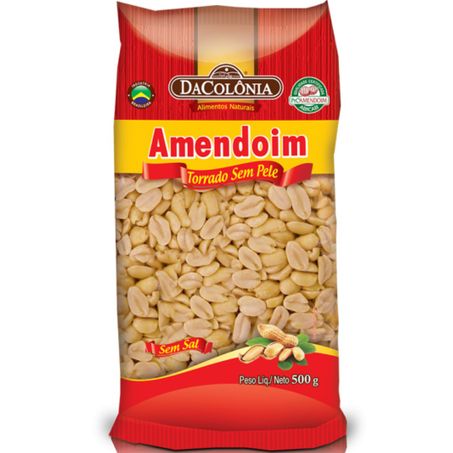 Amendoim dacolonia 500g torrado sem sal sem pele