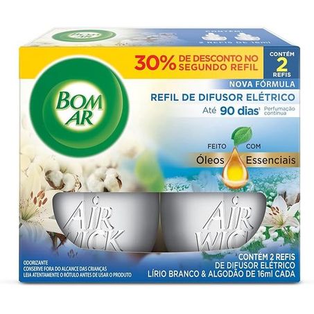 Pack difusor eletrico bom ar lirio branco 2und