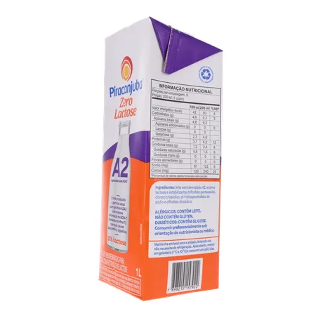 Leite Longa Vida S/Lactose Piracanjuba A2 Semidesnatado 1l 360-24