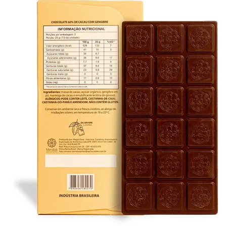 CHOCOLATE 60% CACAU COM GENGIBRE 75G - MENDOÁ 360-1