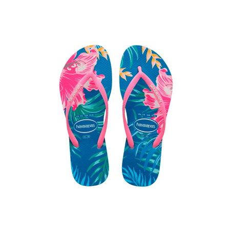 CHINELO HAVAIANAS SLIM FLORAL PALM AZUL TRANQUILIDADE 25/26